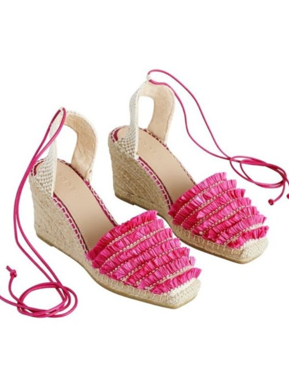 Boden Ankle Tie Pink Raffia Wedge Espadrille Sz 39